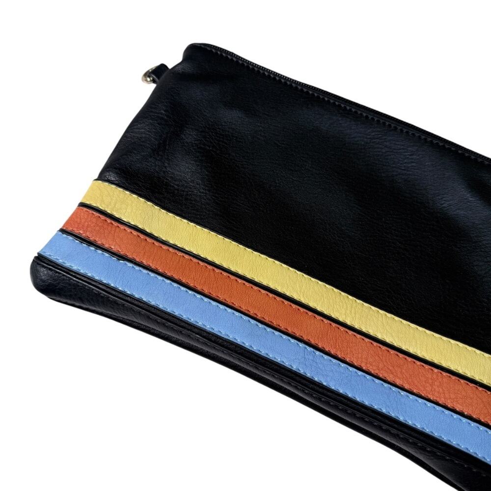 Vintage Style Black Clutch Colorblock Stripe Pouch Bag Y2K Retro Purse